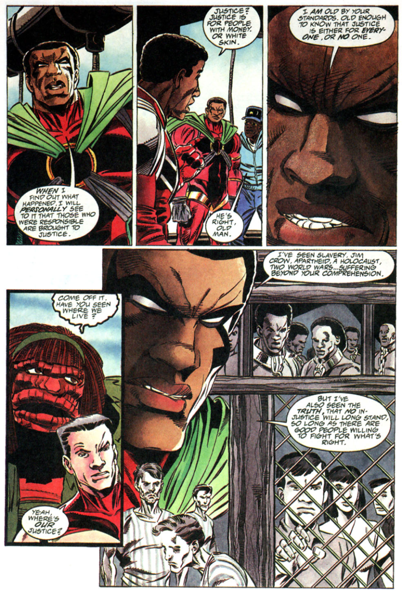 Icon argues with the young anti-heroes of the Blood Syndicate.